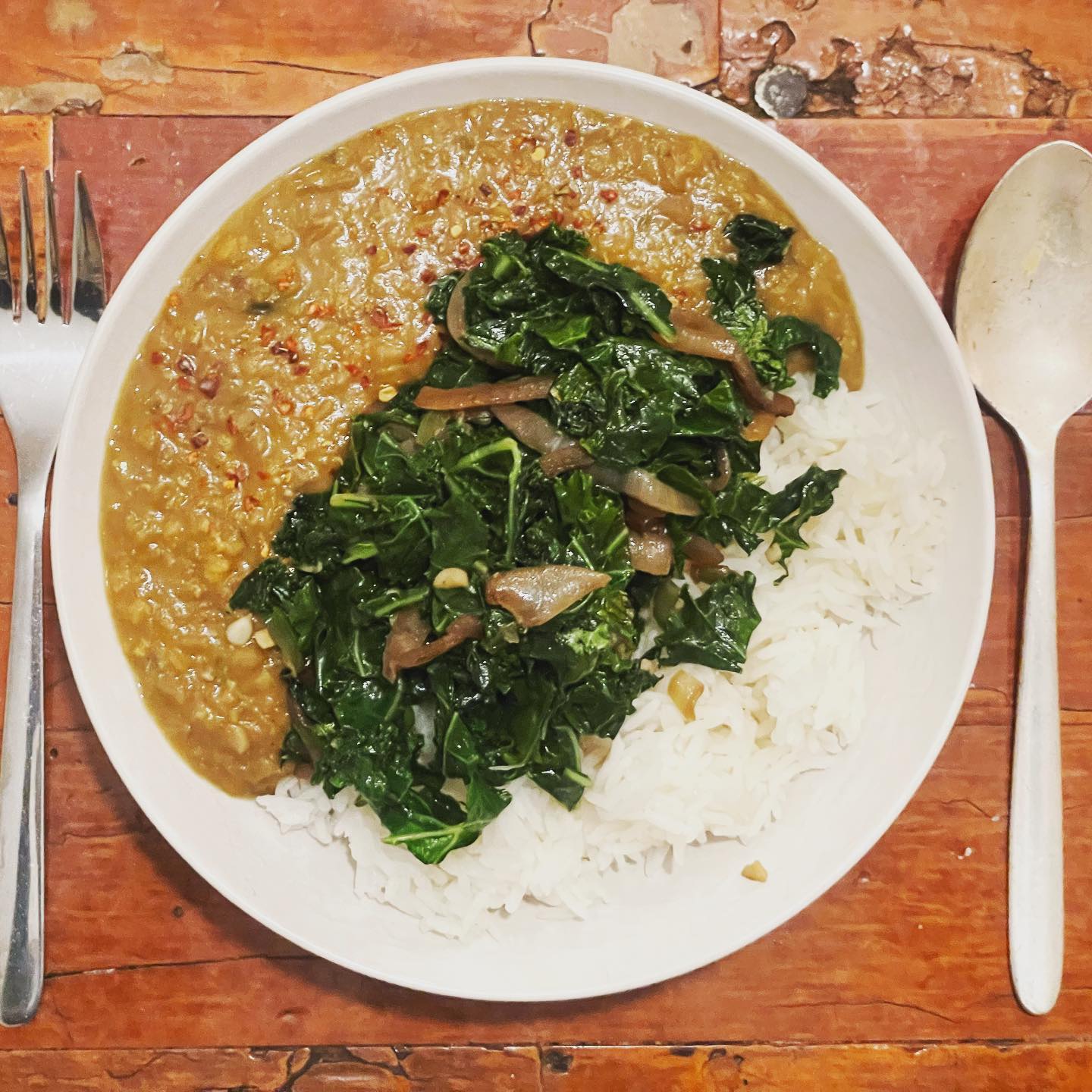 Full size image for Sri Lankan coconut lentils with kale.