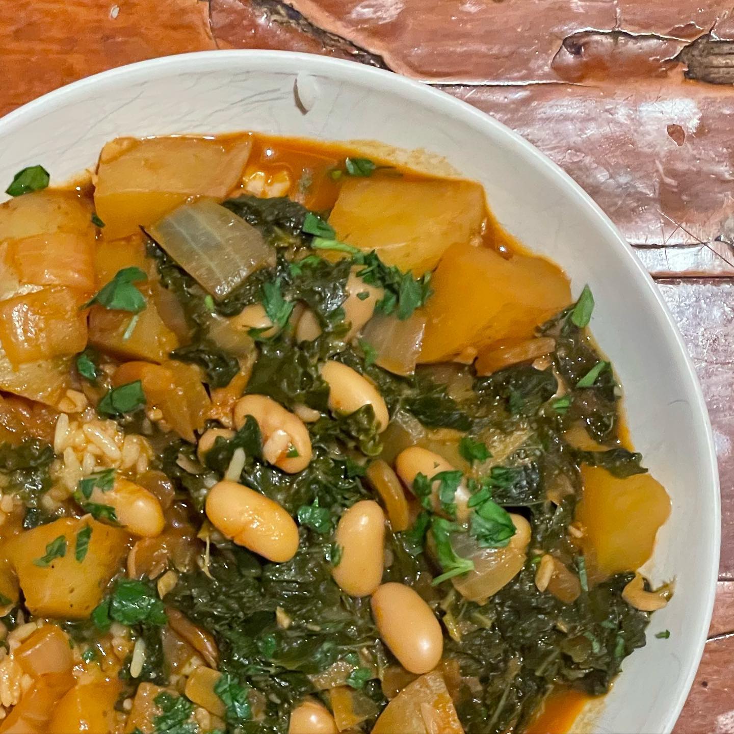Full size image for Gochujang stew with potatoes and white beans.