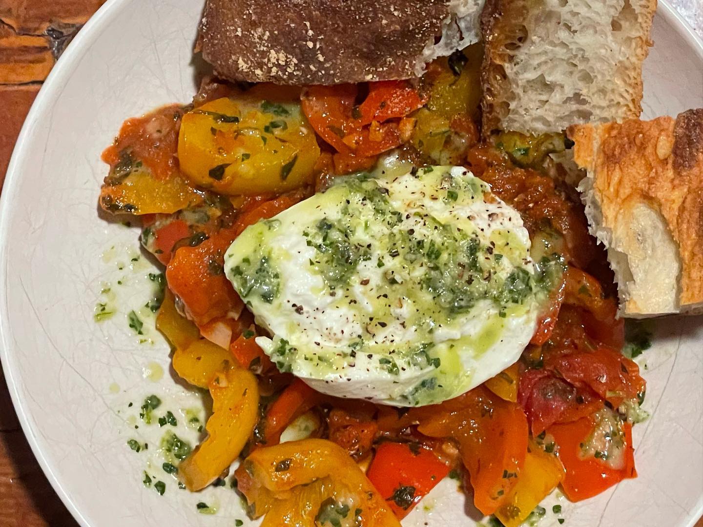 Full size image for Taktouka With Burrata and Lime-Parsley Oil.