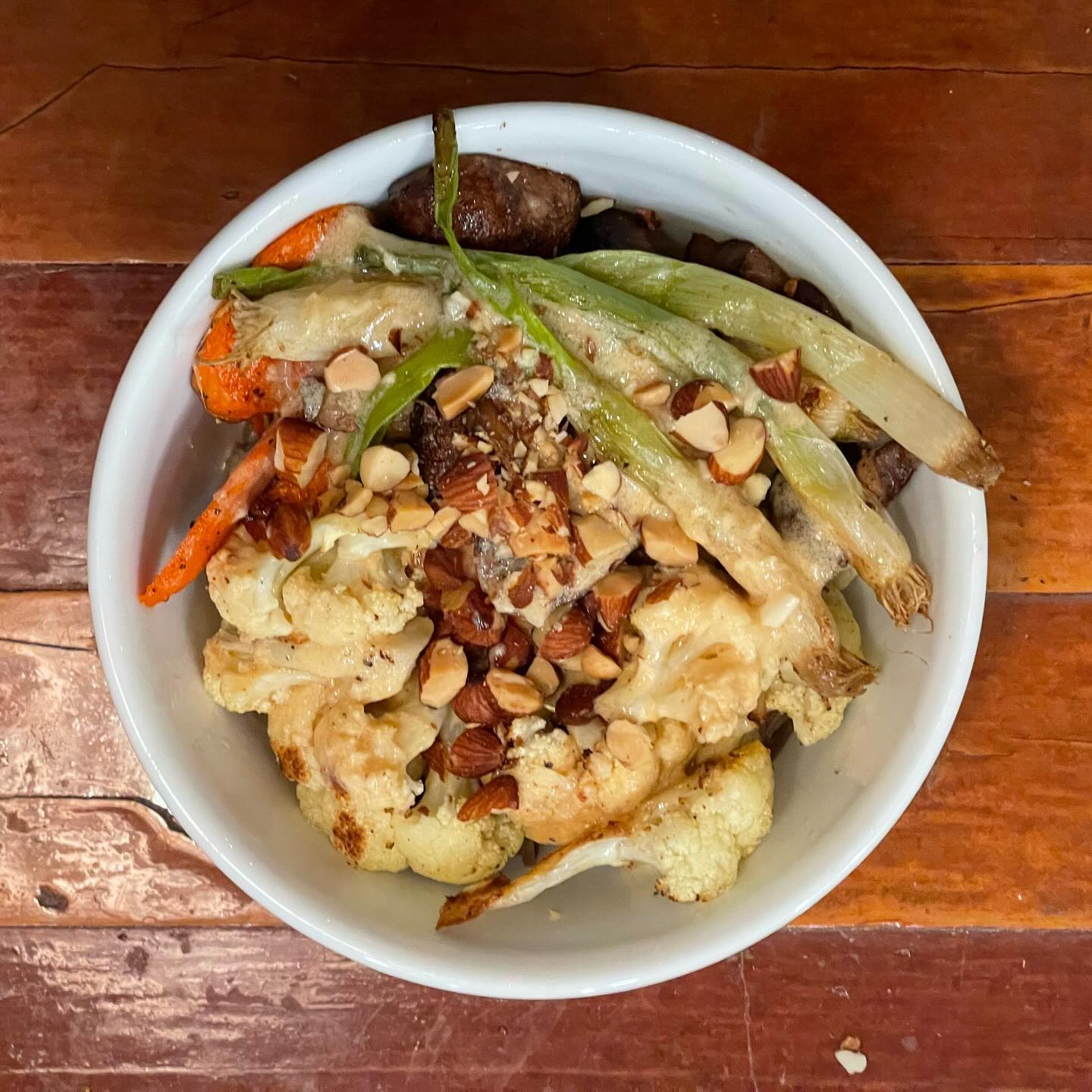 Full size image for Miso ginger dressing over soba noodles and roasted vegetables.