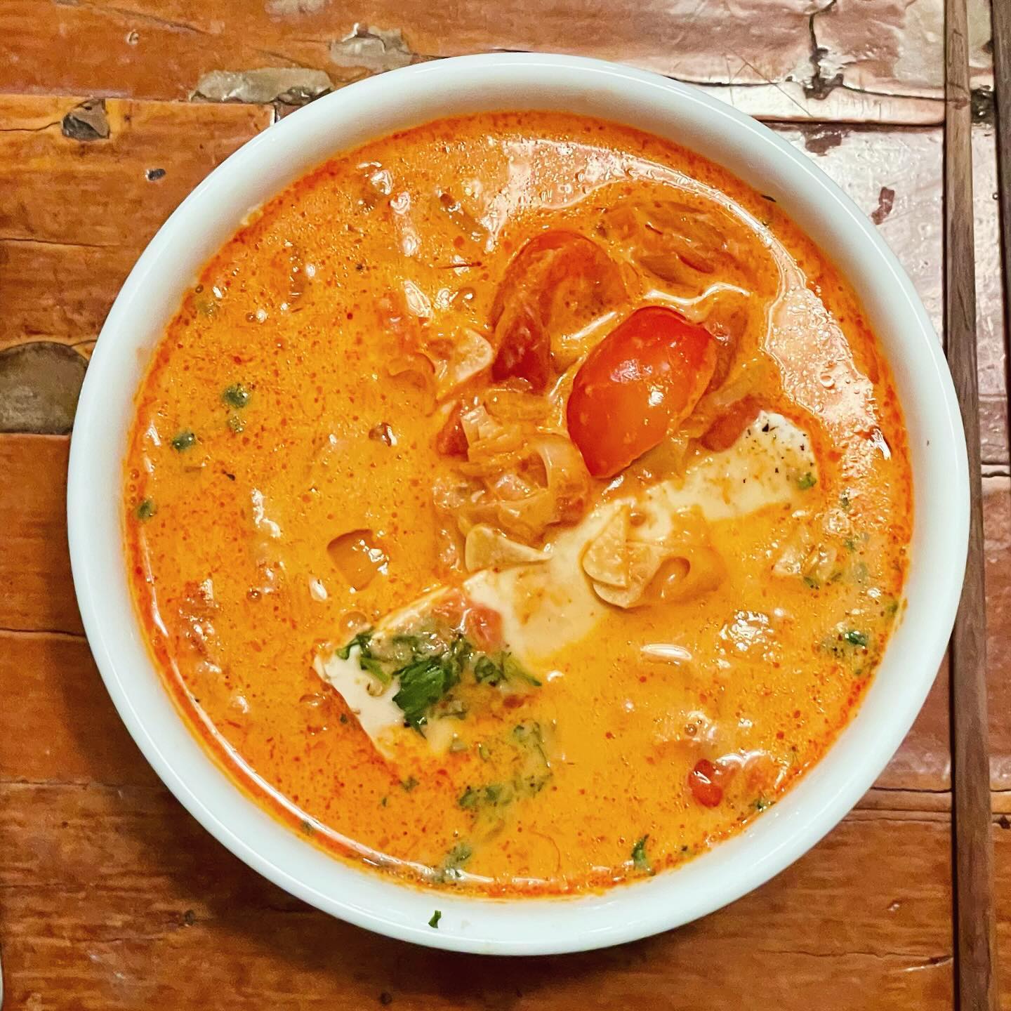 Full size image for Brothy Thai curry with silken tofu and herbs.